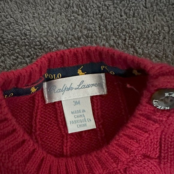 Polo Ralph Lauren Newborn Baby Boy Cable-Knit Cotton Sweater - Red - 3 Months - Picture 4 of 4